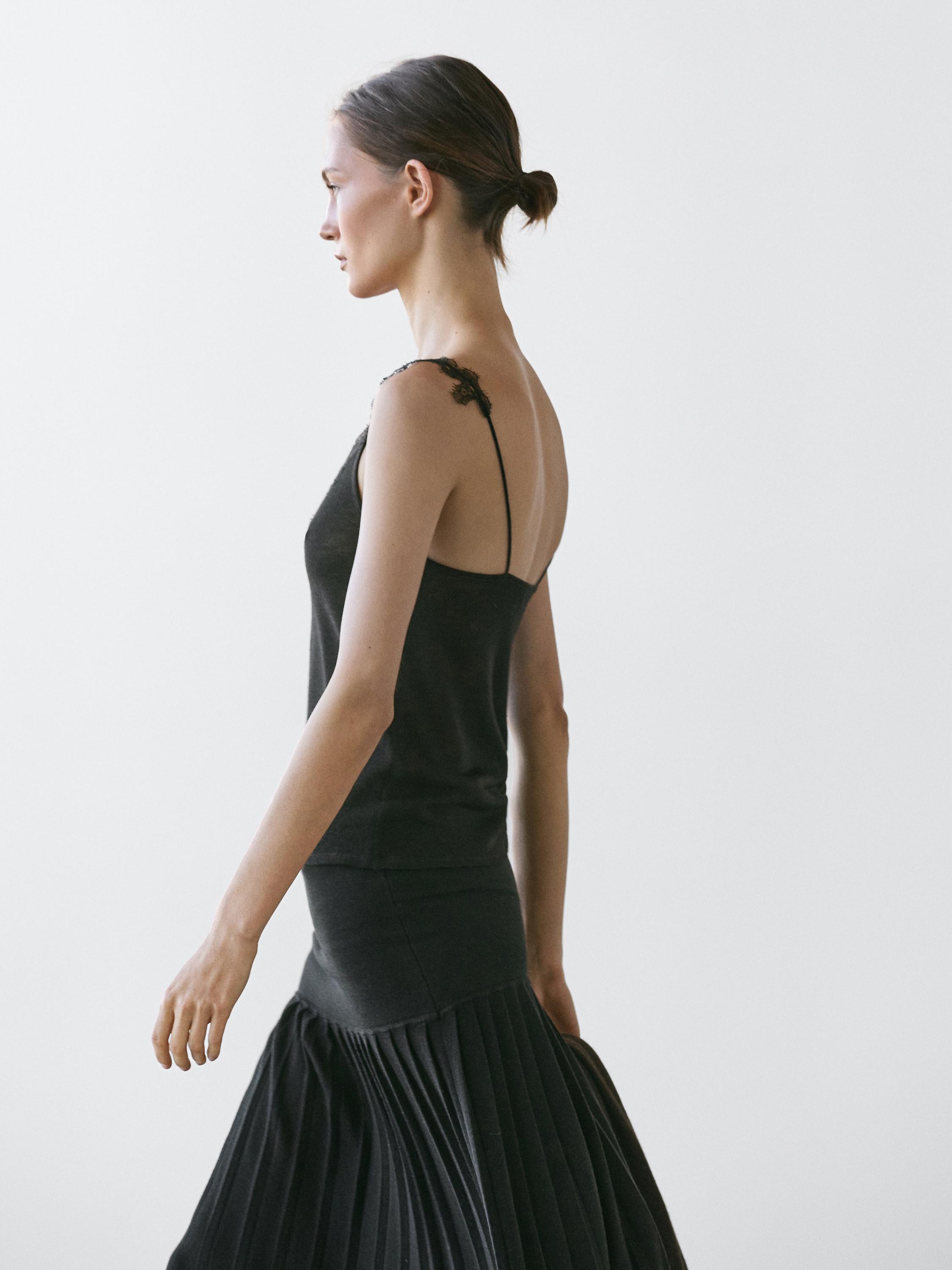 Strappy knit top with lace trim detail